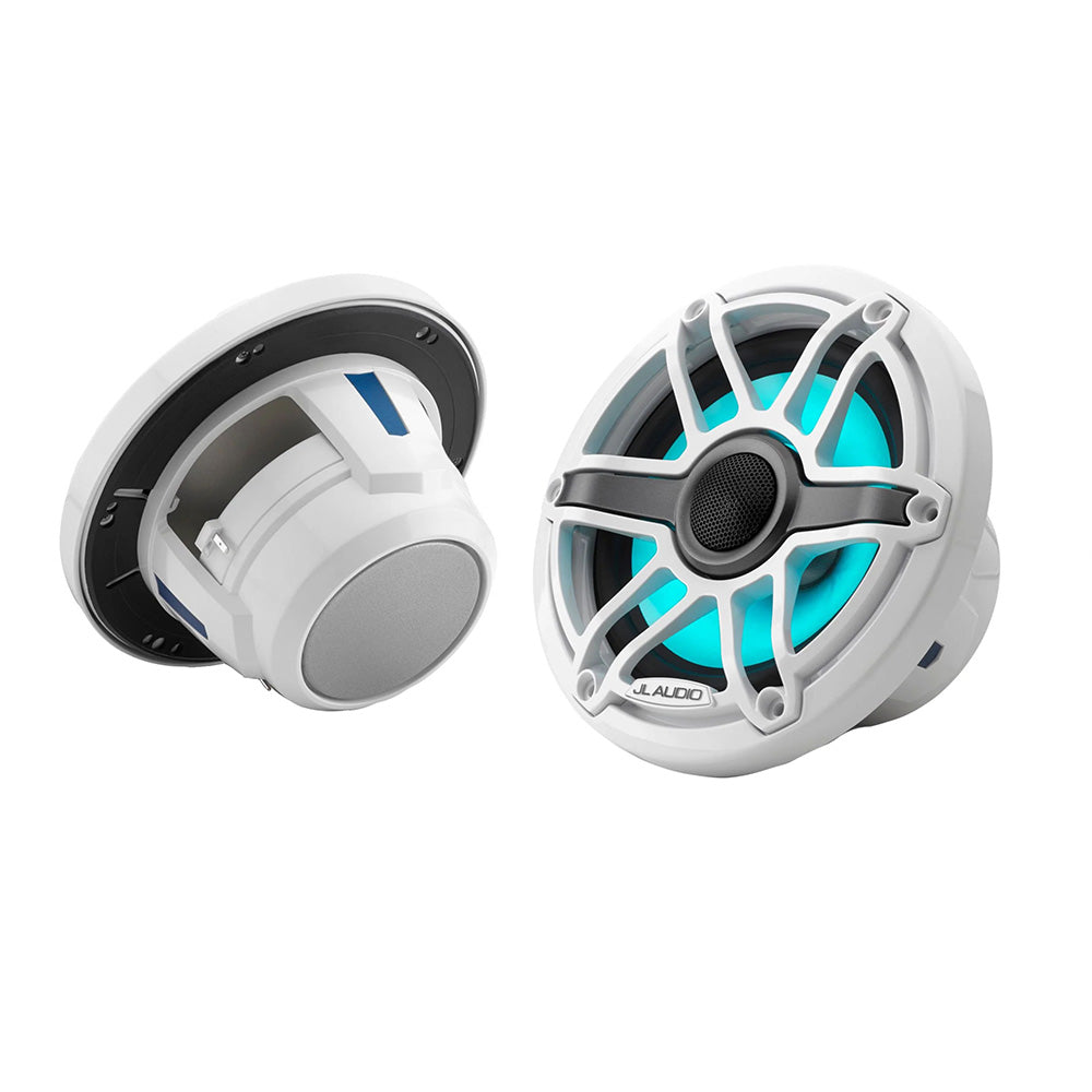JL Audio M6 Series 65 Marine Coaxial Speakers wGloss White Sport Grille Transflective LED Lighting M6650XSGwGwi