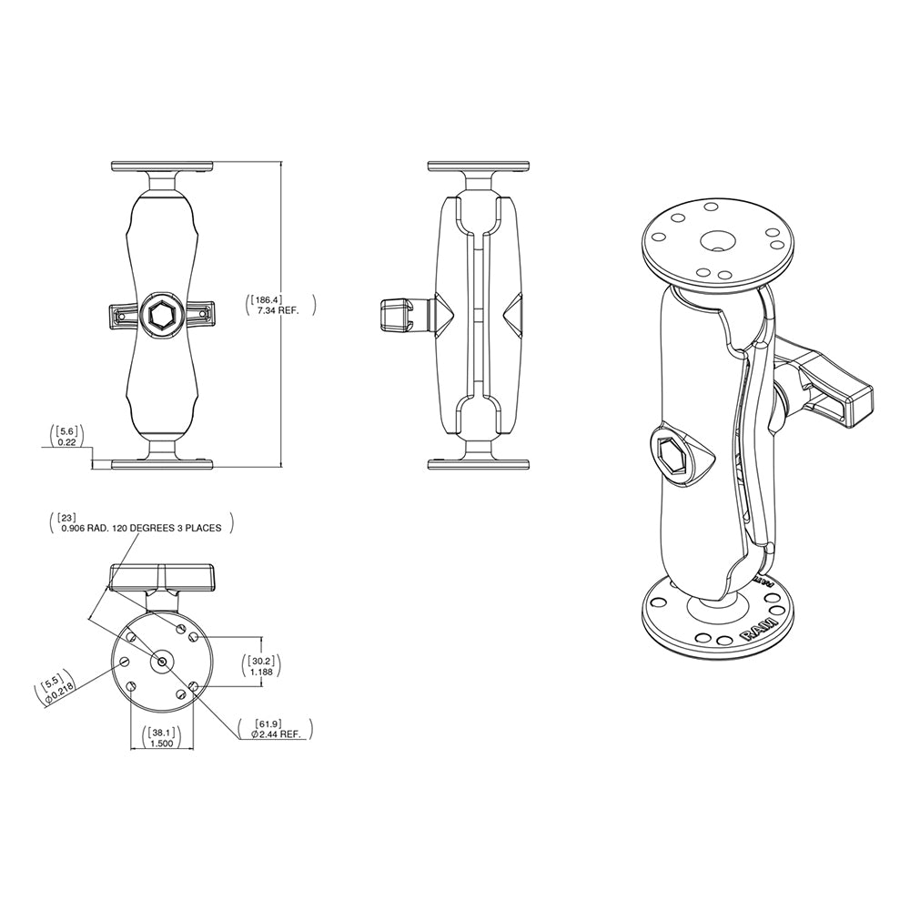 RAM Mount 15 Double Ball Mount with Hardware for Garmin Striker More RAM101G4