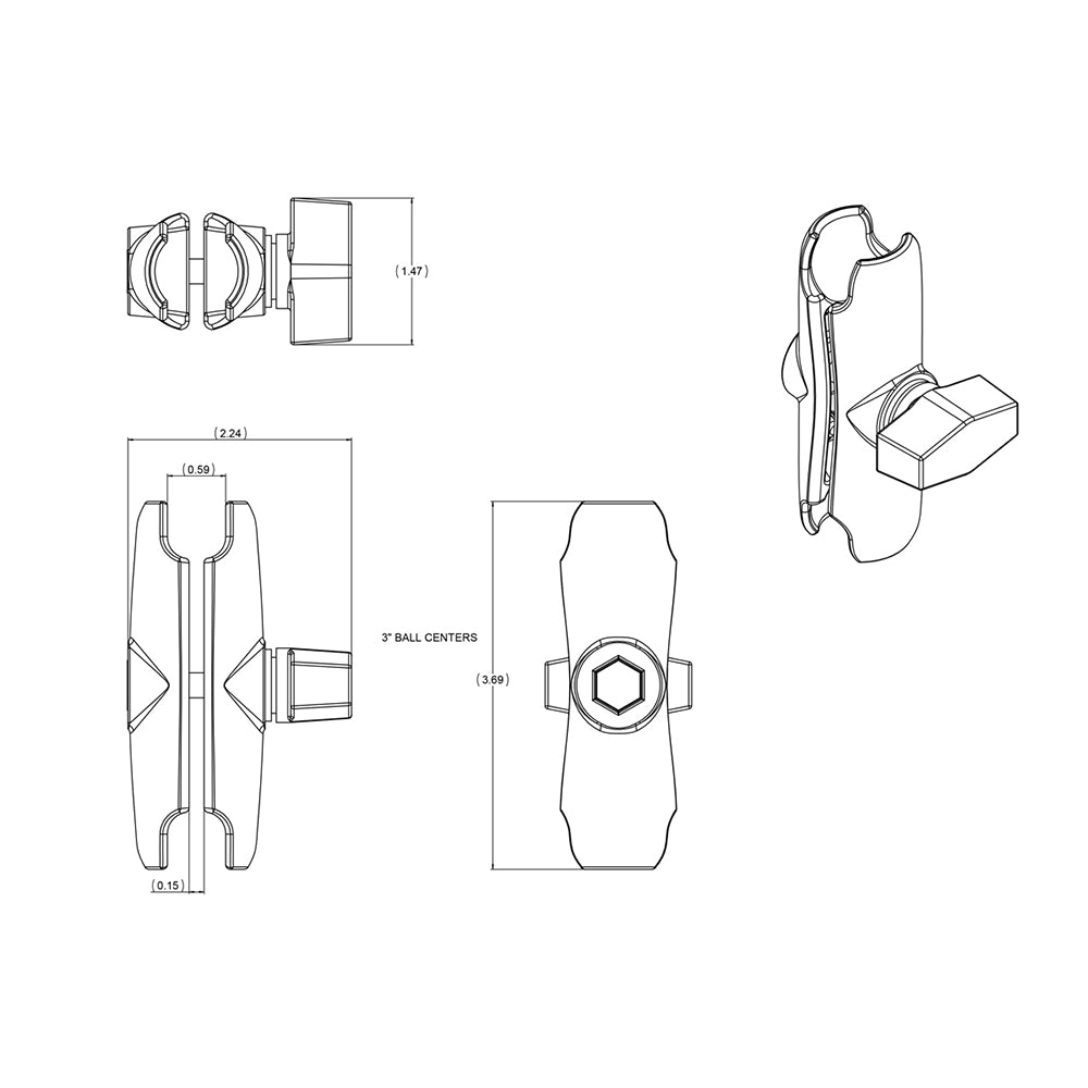 RAM Mount Double Socket Arm f1 Ball RAMB201U