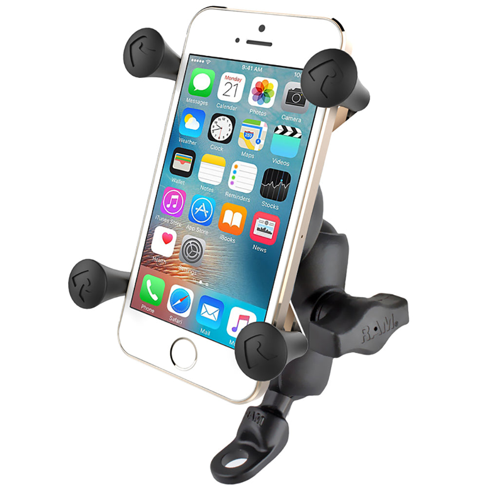RAM Mount 9mm Angled Base Motorcycle Mount wShort Double Socket Arm  Universal XGrip CelliPhone Cradle RAMB272AUN7